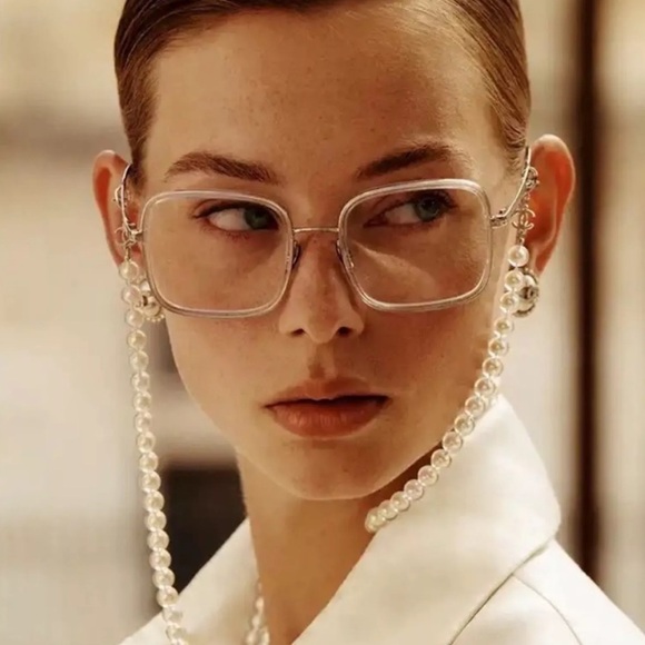Chanel Square optical, Removable Pearl Chain Eyeglasses 2195 Silver - Picture 3 of 12